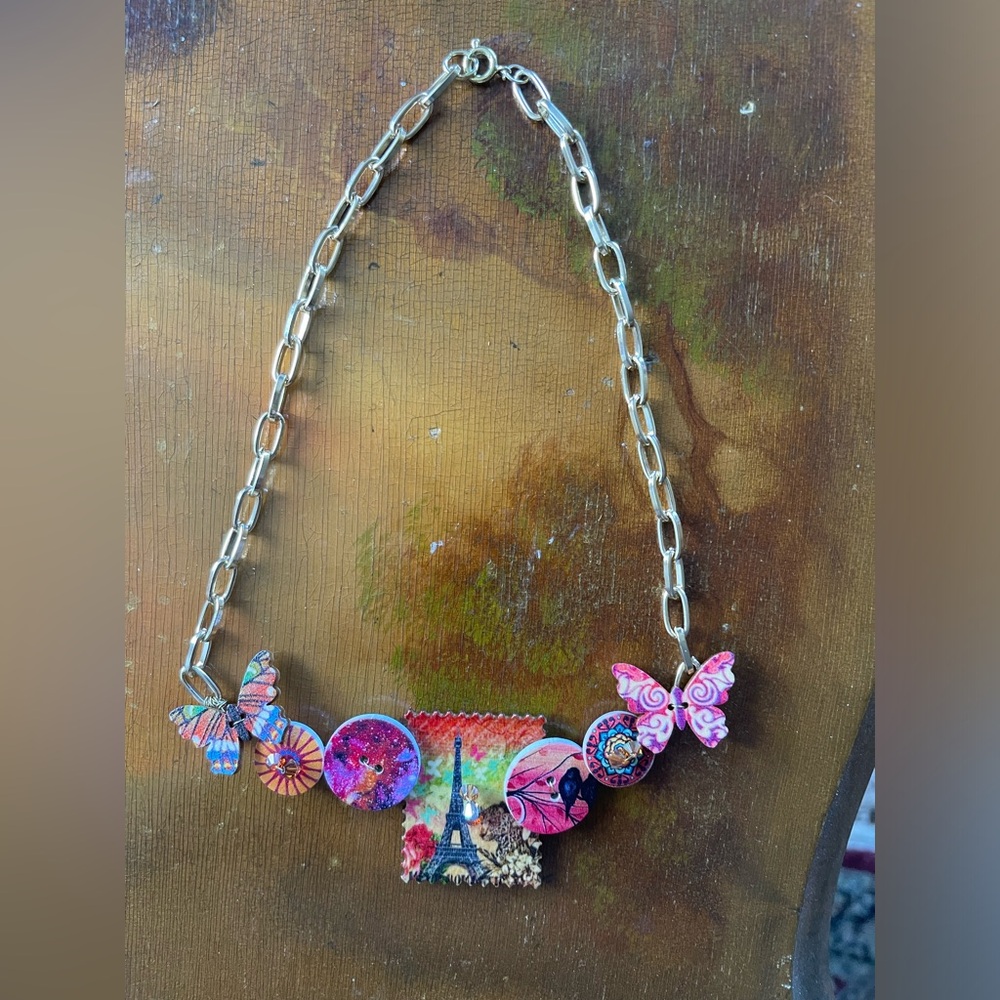 One of a kind button necklace in warm tones